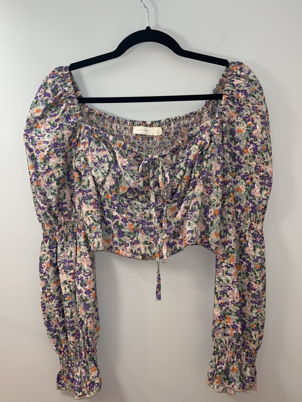 Smocked Floral Crop Top in Lavender and Green